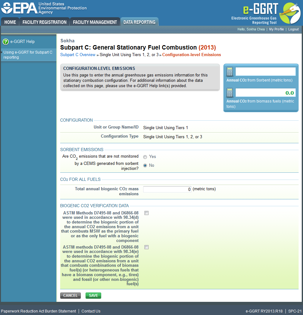 Subpart C: General Stationary Fuel Combustion - Configuration Level Type 1